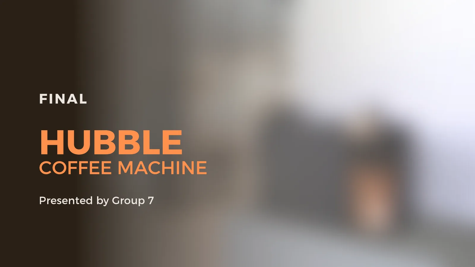 Copertina di HUBBLE Coffee Machine, con la sagoma sfocata della macchina al centro su uno sfondo scuro.