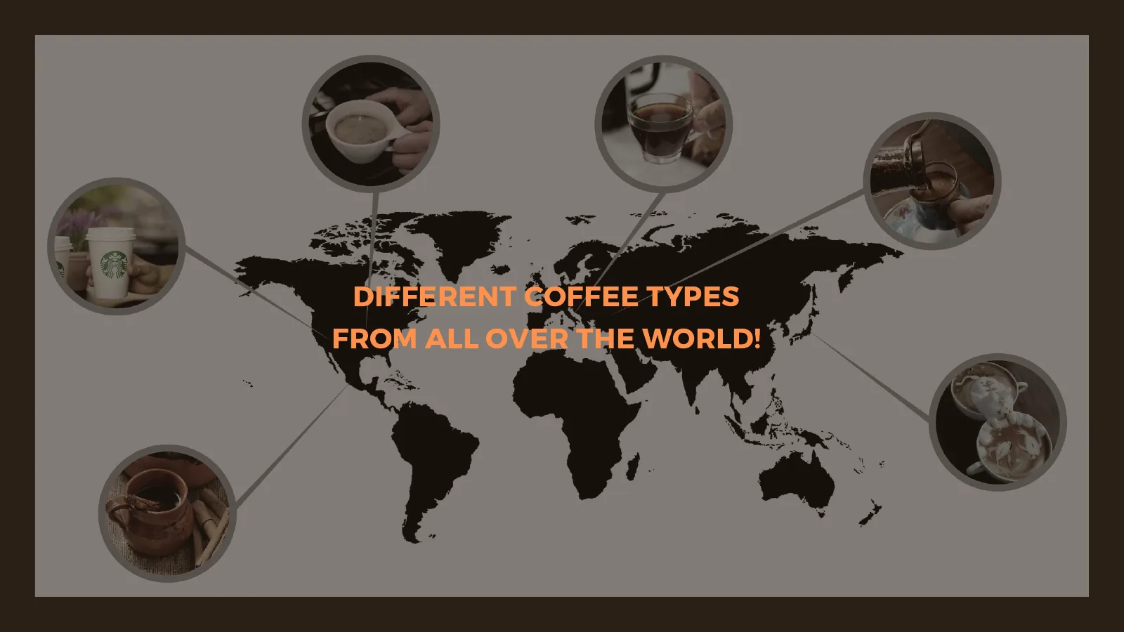 Confronto tra culture del caffè nel mondo, con una mappa e diversi tipi di tazze.